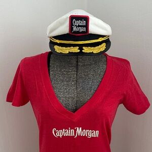 Captain Morgan Red V-Neck T-Shirt and Captain Hat